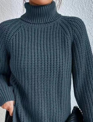 Shona Chunky Roll Neck Longline Jumper in Petrol Blue