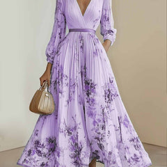 Rosemarie | Floral Pleated V-Neck Maxi Dress