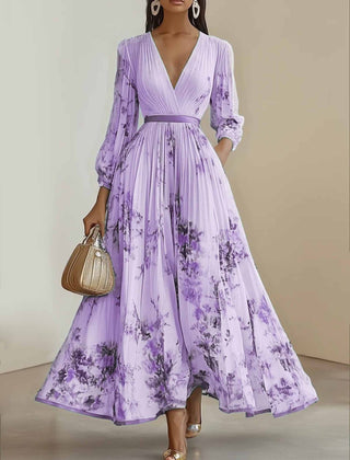 Rosemarie | Floral Pleated V-Neck Maxi Dress