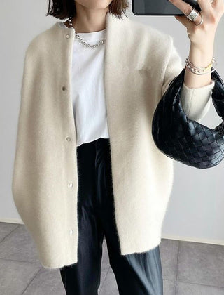 Leanne Soft Fluffy Knit Press Stud Jacket