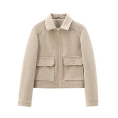 Kathryn Wool Look Zip Jacket with Flap Pockets