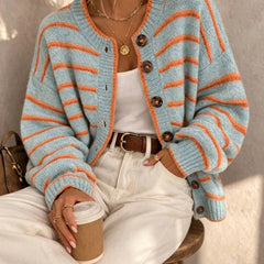 Trish | Striped Button Front Knit Cardigan