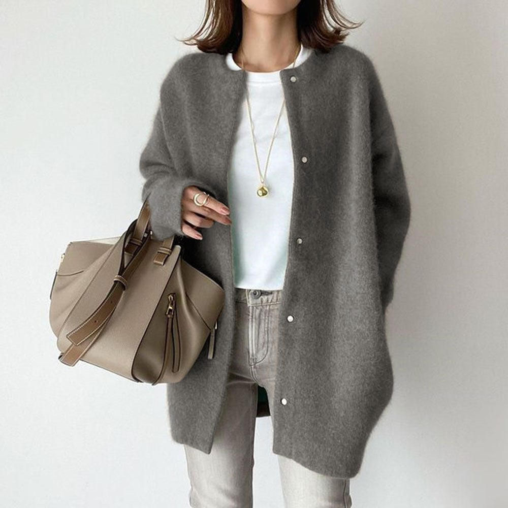 Leanne Soft Fluffy Knit Press Stud Jacket