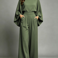 Miriam | High Neck Cape Sleeve Wide-Leg Set