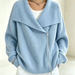 Linda Wide Lapel Double-Zip Knit Cardigan