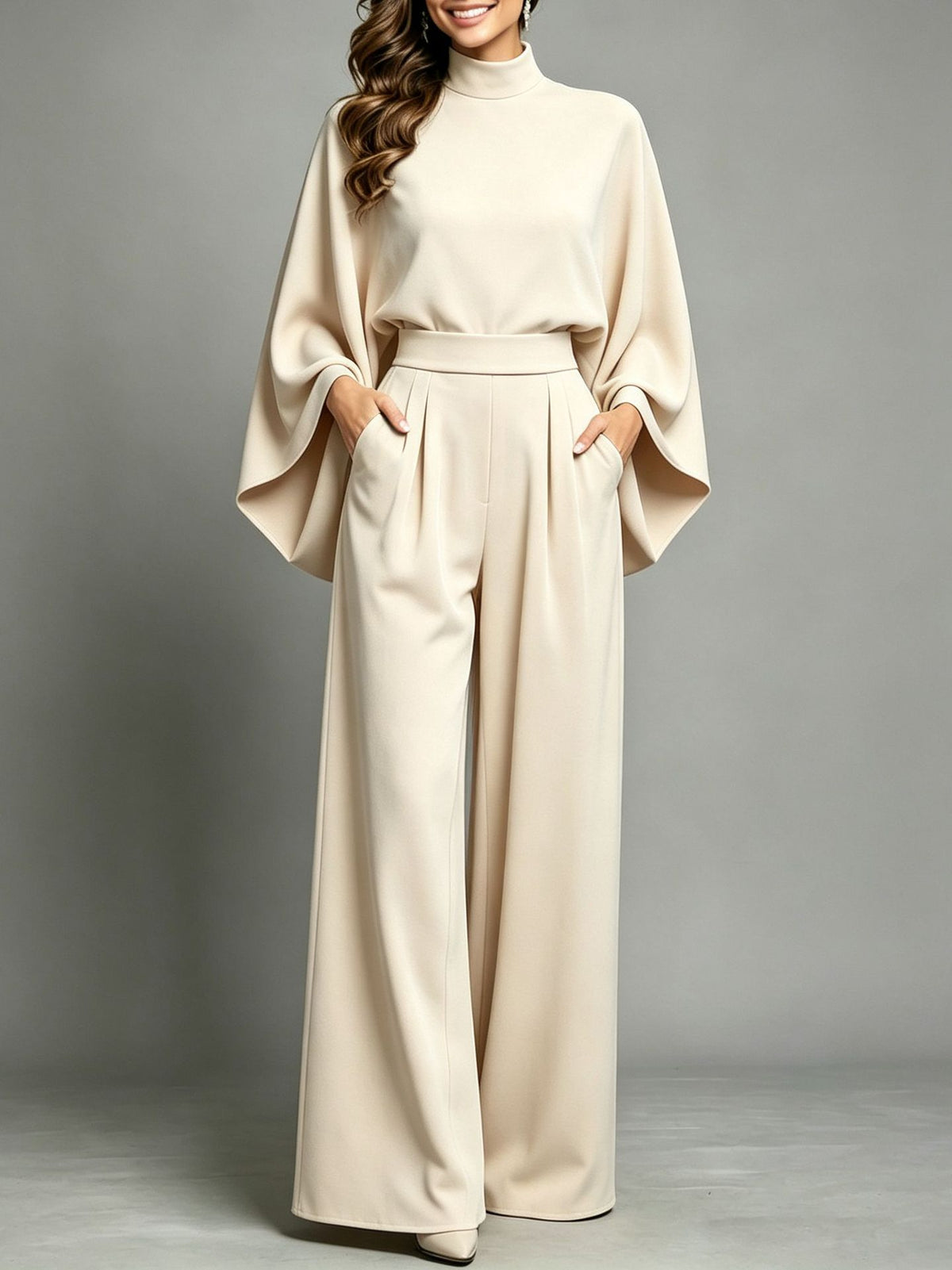Miriam | High Neck Cape Sleeve Wide-Leg Set