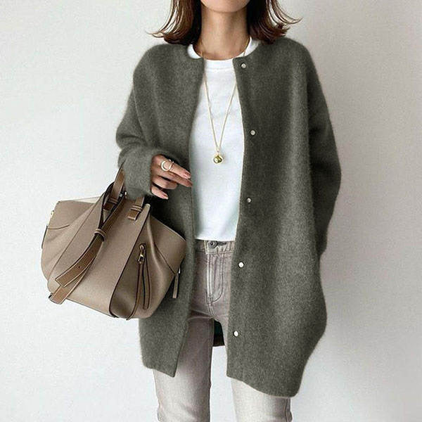 Leanne Soft Fluffy Knit Press Stud Jacket