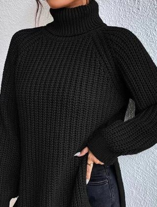 Shona Chunky Roll Neck Longline Jumper in Black