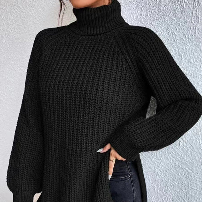 Shona Chunky Roll Neck Longline Jumper in Black