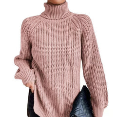 Shona Chunky Roll Neck Longline Jumper in Dusty Pink