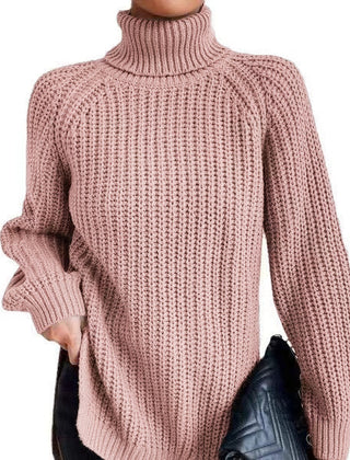 Shona Chunky Roll Neck Longline Jumper in Dusty Pink