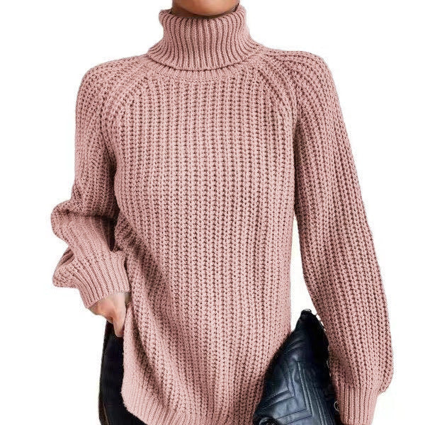 Shona Chunky Roll Neck Longline Jumper in Dusty Pink