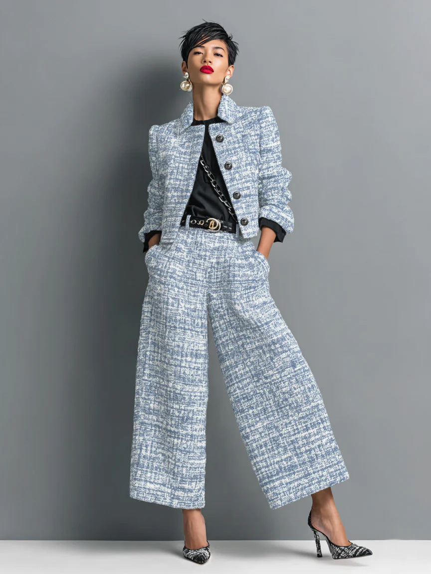 Lois | Tweed-Look Cropped Jacket and Wide-Leg Trouser Set