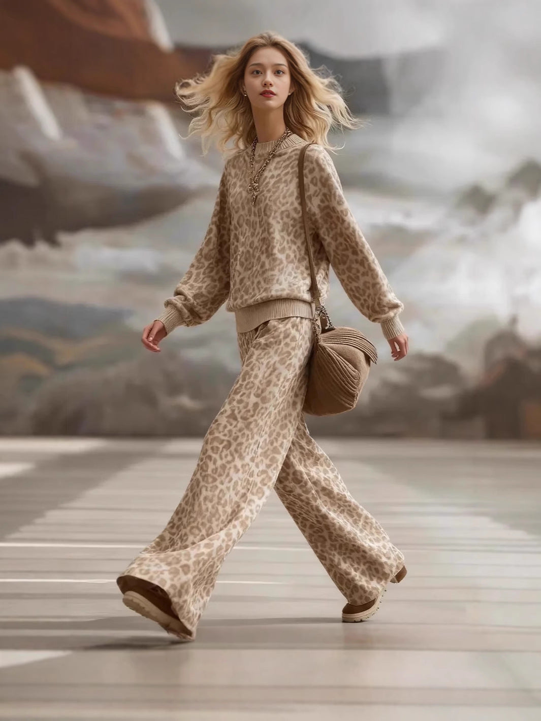 Hazel | Print Jumper and Wide-Leg Trouser Set