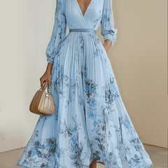 Rosemarie | Floral Pleated V-Neck Maxi Dress