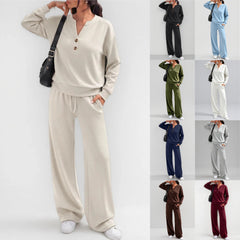 June Button Neck Jumper and Wide-Leg Trouser Set