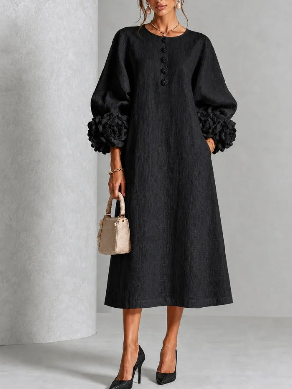 Belinda | Rosette Cuff Button Midi Dress