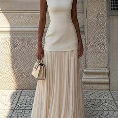 Jenny Boat Neck Knit Top and Pleated Maxi Skirt Set