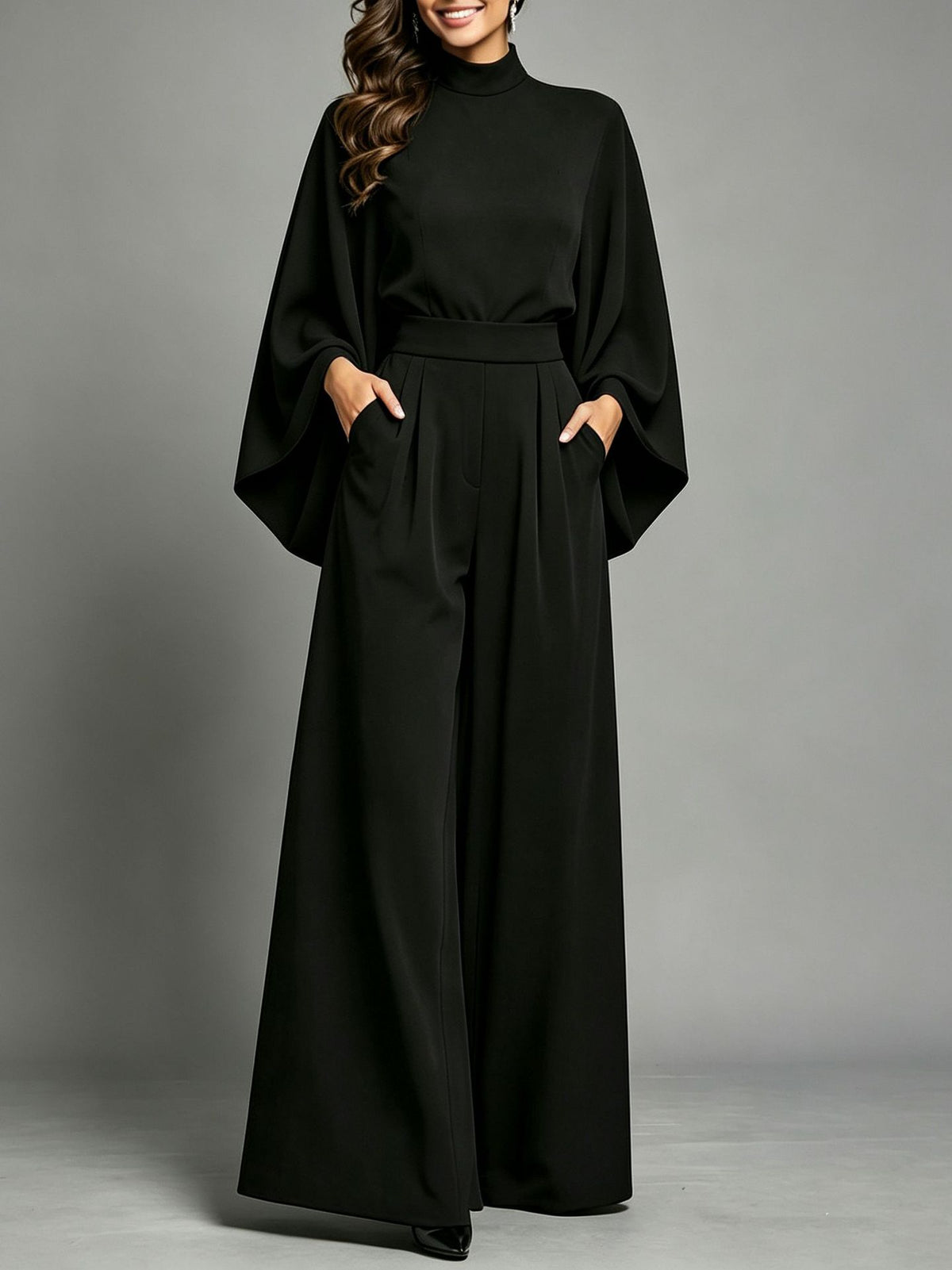 Miriam | High Neck Cape Sleeve Wide-Leg Set