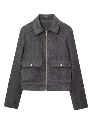 Kathryn Wool Look Zip Jacket with Flap Pockets