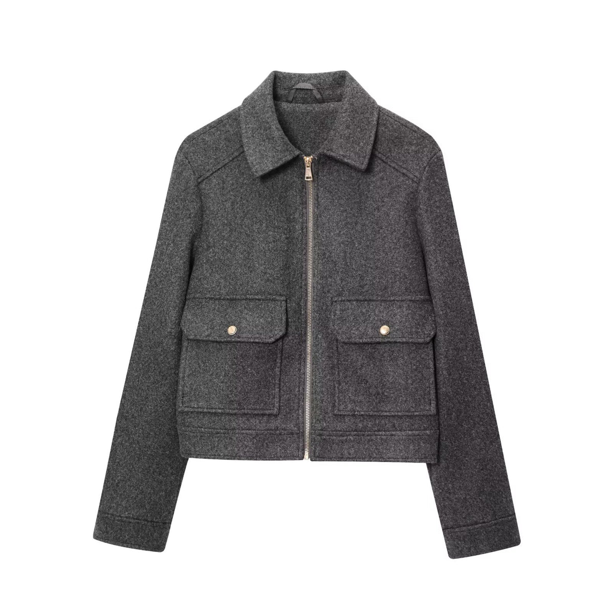 Kathryn Wool Look Zip Jacket with Flap Pockets