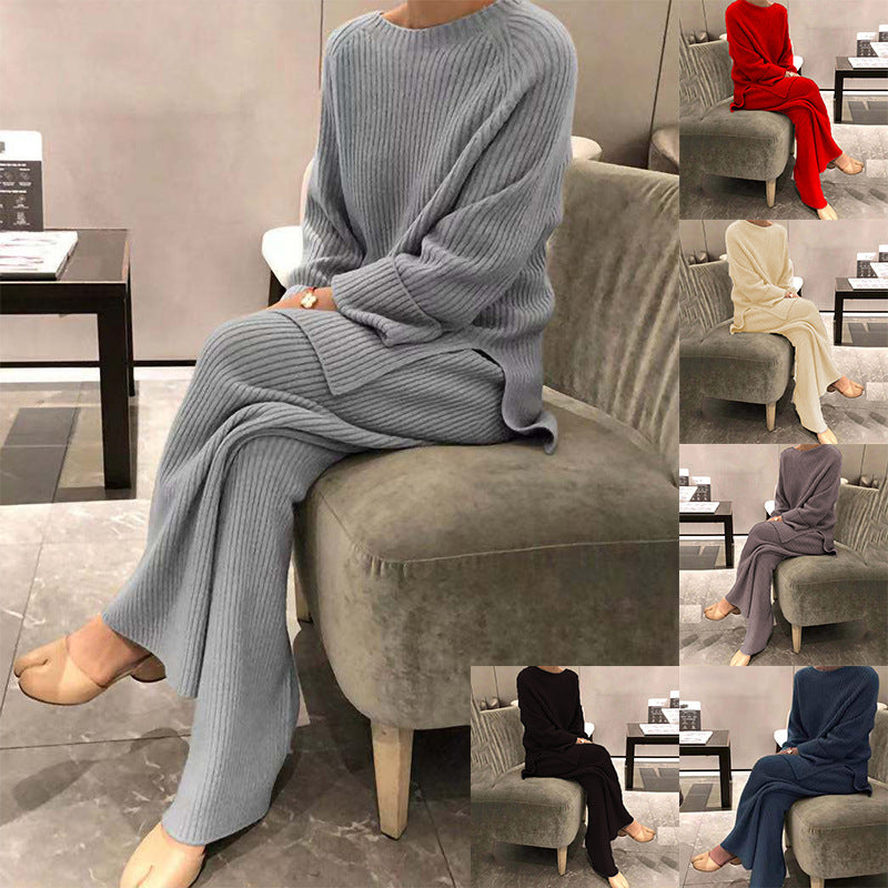 Bridget | Ribbed Knit Jumper and Wide-Leg Trouser Set