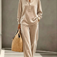 Jean | Velvet-Look Button Collar Wide-Leg Set