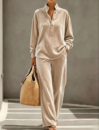 Jean | Velvet-Look Button Collar Wide-Leg Set