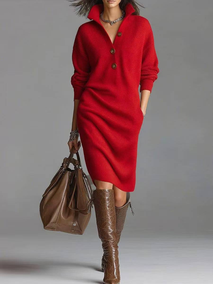 Deirdre | Polo Collar Knit Jumper Dress