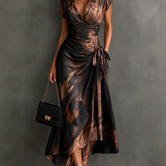 Kirsten Abstract Print Wrap Maxi Dress with Collar