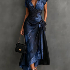 Kirsten Abstract Print Wrap Maxi Dress with Collar