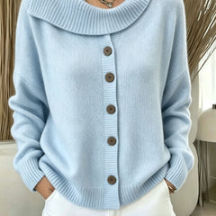 Glynis Wide Collar Button Front Knit Jumper