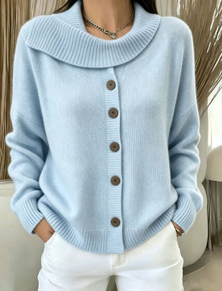Glynis Wide Collar Button Front Knit Jumper