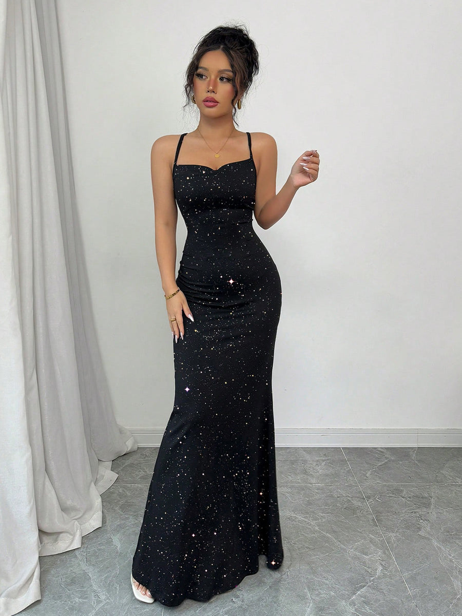 Samantha Sequin Fishtail Maxi Evening Dress