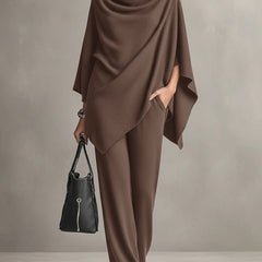 Norma | Cowl Neck Cape Top and Wide-Leg Trouser Set