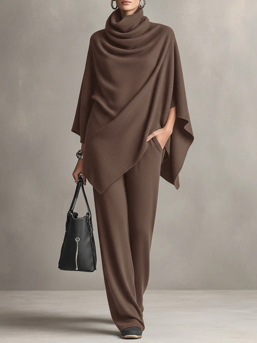 Norma | Cowl Neck Cape Top and Wide-Leg Trouser Set