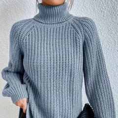 Shona Chunky Roll Neck Longline Jumper in Dusty Blue