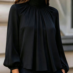 Patsy | High Neck Pleated Blouse with Balloon Sleeves