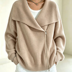 Linda Wide Lapel Double-Zip Knit Cardigan