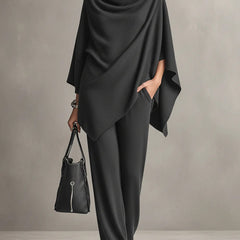 Norma | Cowl Neck Cape Top and Wide-Leg Trouser Set