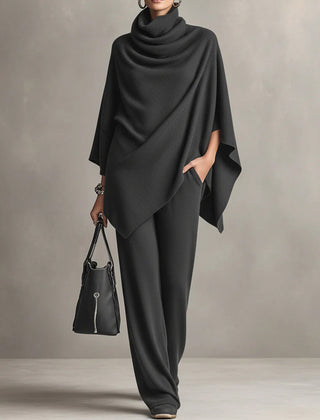 Norma | Cowl Neck Cape Top and Wide-Leg Trouser Set