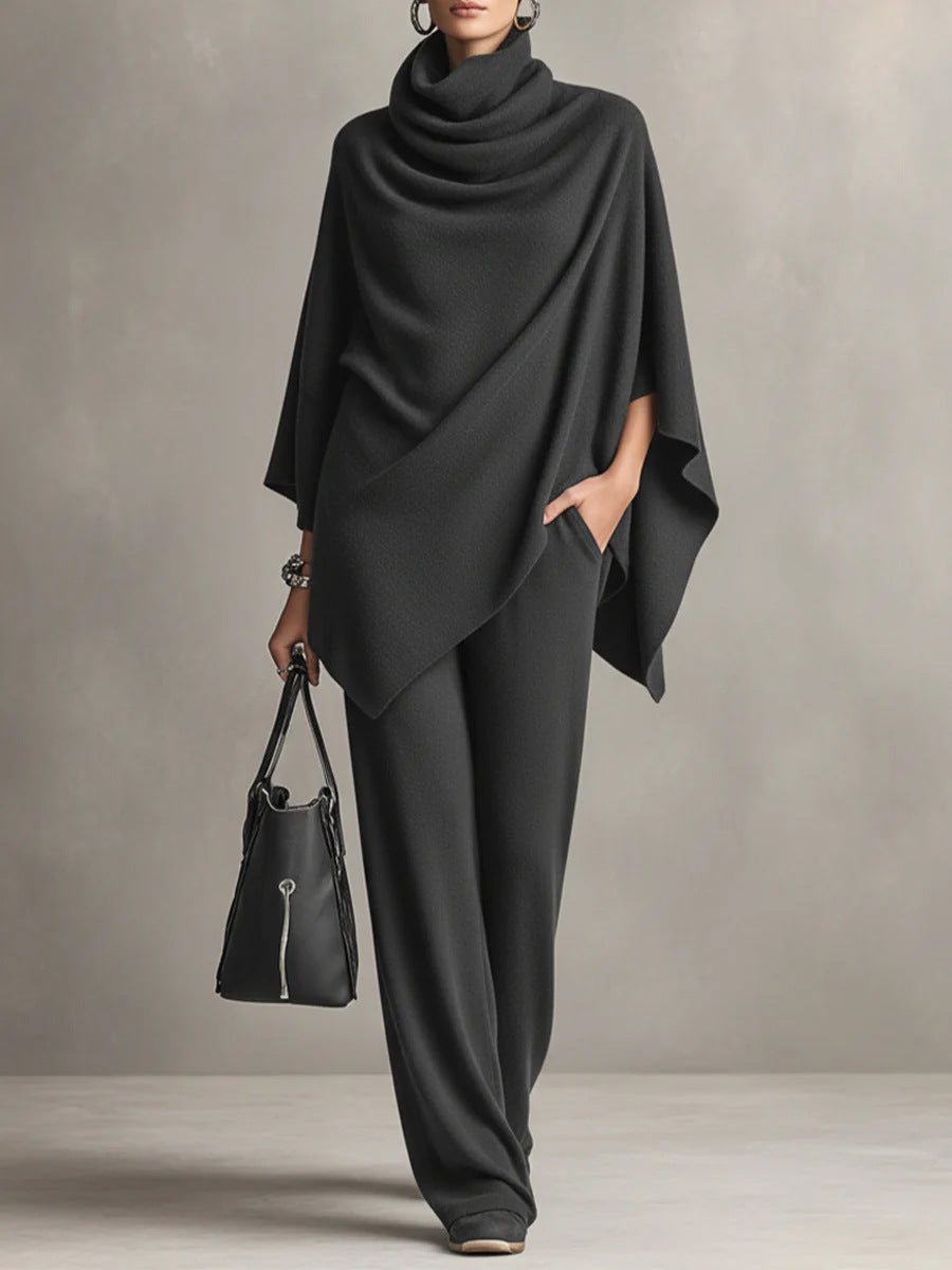 Norma | Cowl Neck Cape Top and Wide-Leg Trouser Set