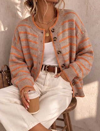 Trish | Striped Button Front Knit Cardigan