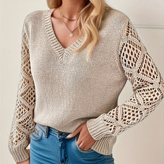 Jeanette Open-Knit Sleeve V-Neck Jumper