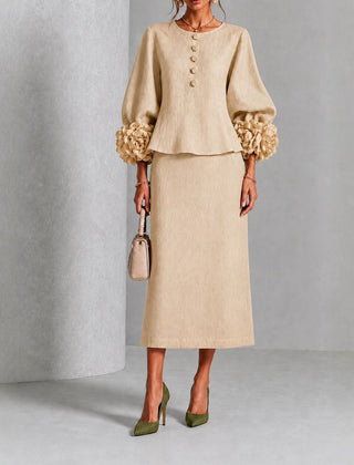 Rosemary | Rose Sleeve Top and Pencil Skirt Set