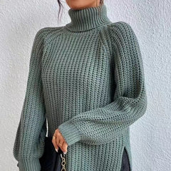 Shona Chunky Roll Neck Longline Jumper in Sage Green
