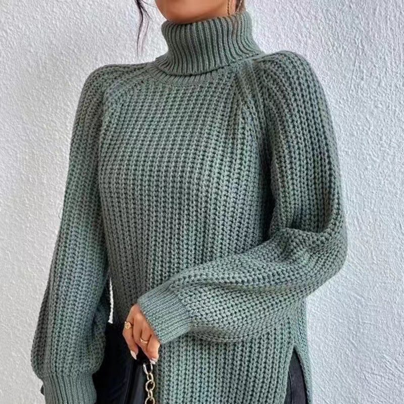 Shona Chunky Roll Neck Longline Jumper in Sage Green