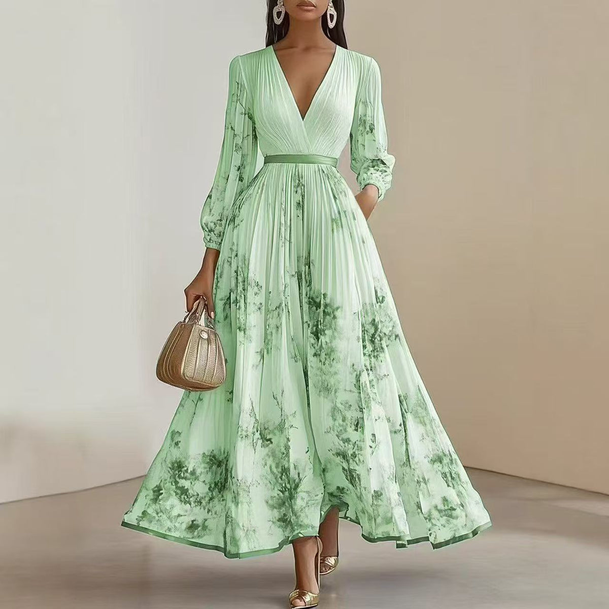 Rosemarie | Floral Pleated V-Neck Maxi Dress