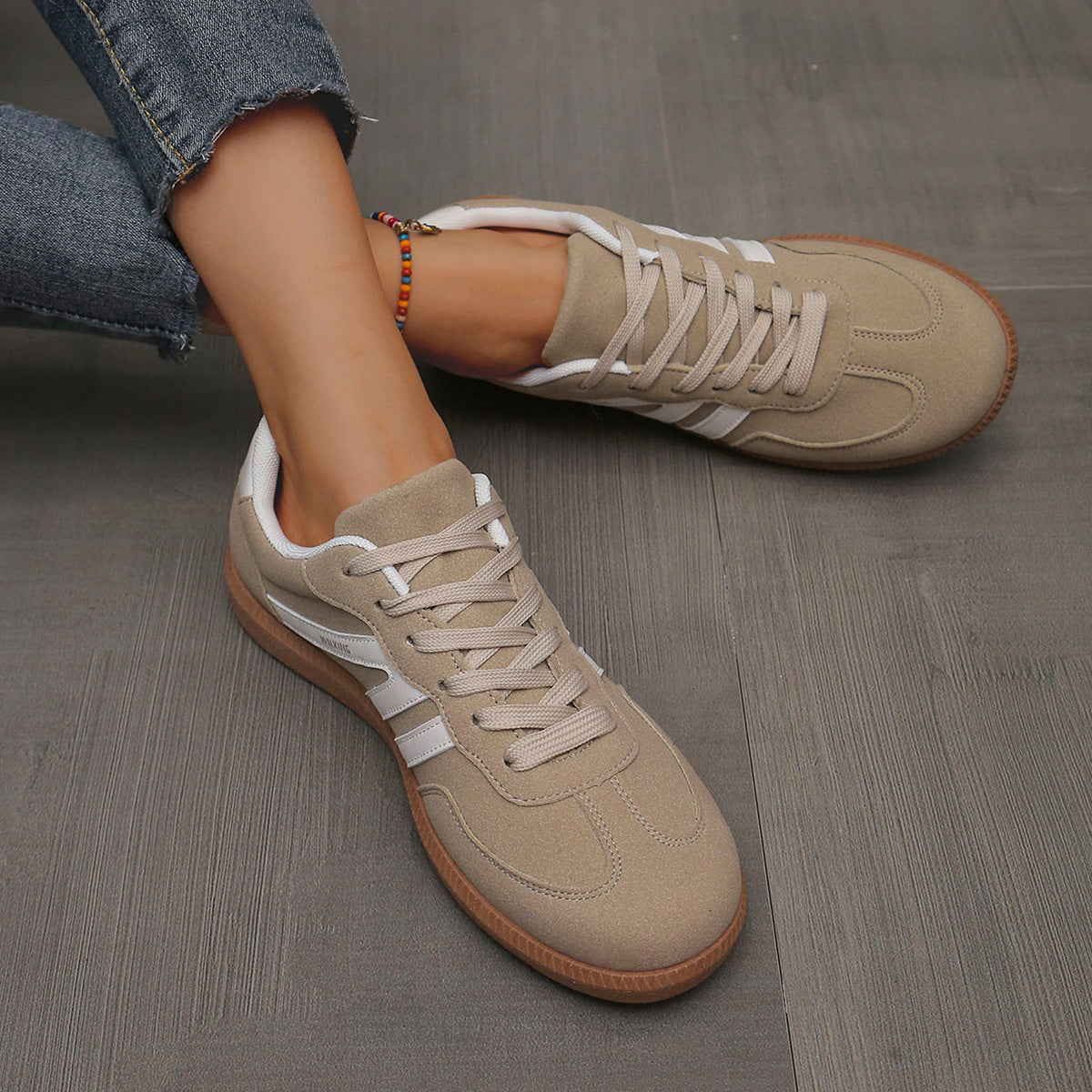 Ann Retro Stripe Suede-Look Trainers