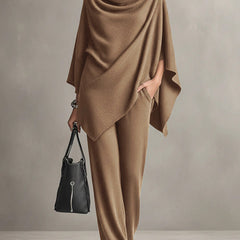 Norma | Cowl Neck Cape Top and Wide-Leg Trouser Set